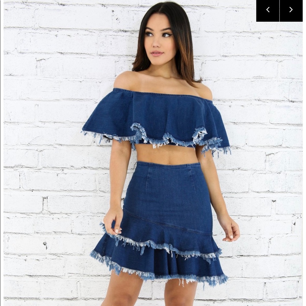 Two piece denim skirt set